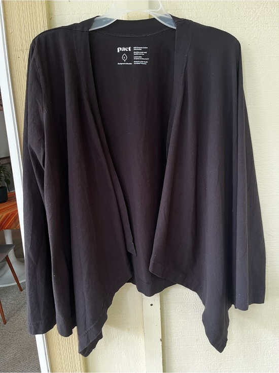 Pact Sweaters - PACT Organic Cotton Open Front Waterfall Cardigan Black Large